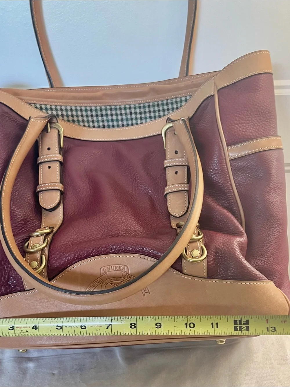 Ghurka Burgundy and Tan Leather Shopper Tote